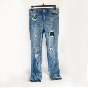 Almost Famous Jeans Distressed,Ripped & Sequin Sz5